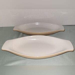 2 Tan Farberware 12" Au Gratin Dishes 16 Oz Stoneware~Oven,‎ Microwave~EUC